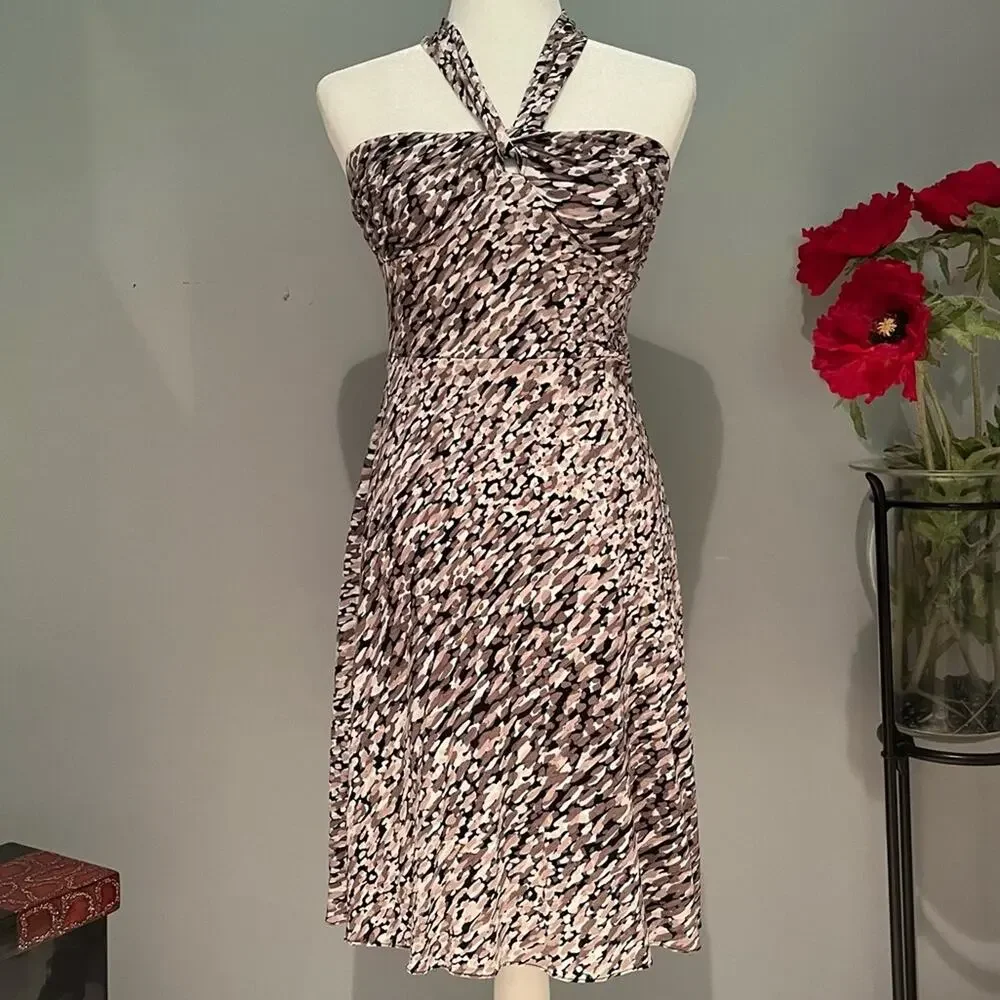 NEW Ann Taylor Jersey Halter Tie Abstract Paint Drop Strapless A-line Dress X…